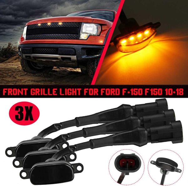 

3x car led front grill light raptor style smoke amber grille lamps for f-150 f150 2010 2011 2012 2013 2014 2015 2016 - 2018