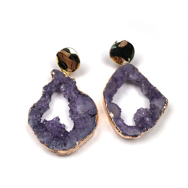 

2019 wholesale new women earrings stud jewelry multicolor handmade nature stone drop-shaped amethysts stone earring 021, Silver