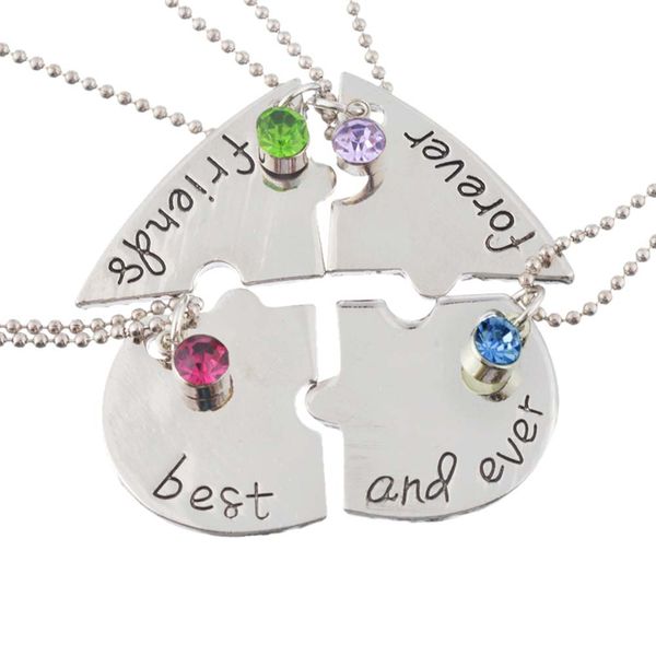 

4 pcs/set friends forever and ever necklace friendship on one piece heart shape pendant gift for women bff jewelry, Silver