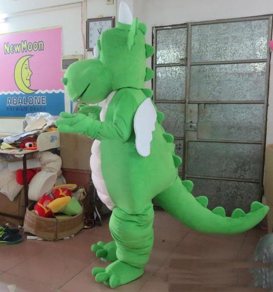 2019 Costume da mascotte di dinosauro verde di alta qualità Fancy Party Dress Costumi di carnevale di Halloween Taglia per adulti