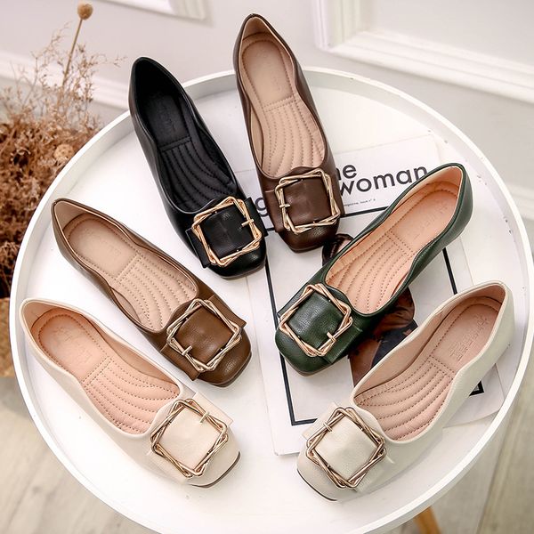 

all-match soft shoes woman 2019 square toe shallow mouth dress flats women women's moccasins casual female sneakers new leisure, Black
