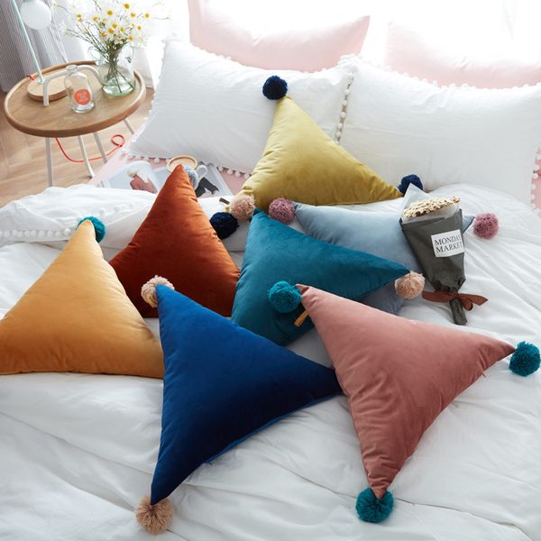 

50cm creative funny solid color sofa cushion with hanging ball children play room allotype pillow home decoration