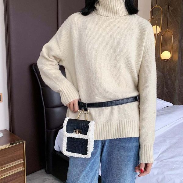 

fashion pu leather fleece shoulder handbag women splicing color small chest waist bag casual crossbody satchel bag ladies clutch