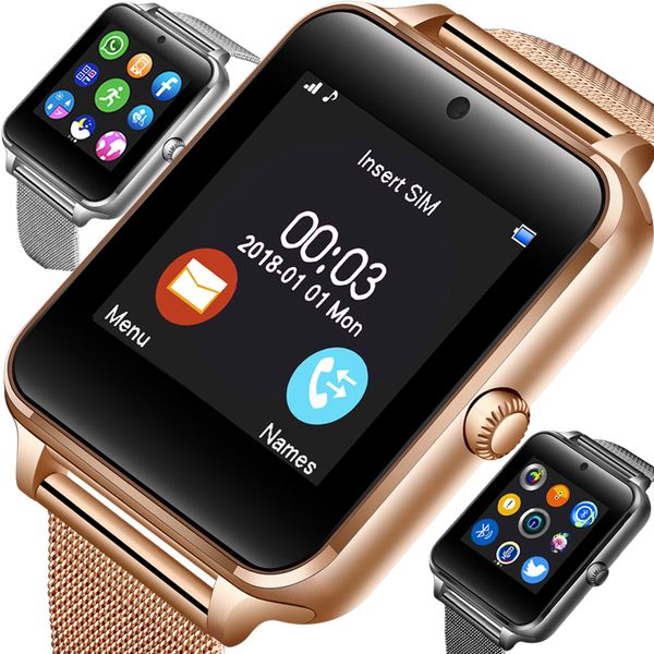 

2019 new bluetooth smart phone watch men sport pedometer fashion stainless steel smart watch support sim tf card camera android, Slivery;brown