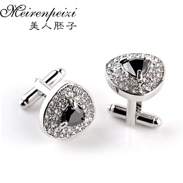 

personalized luxury cufflinks for mens women gifts designed purple white black zircon crystal wedding brand cuff buttons, Silver;golden