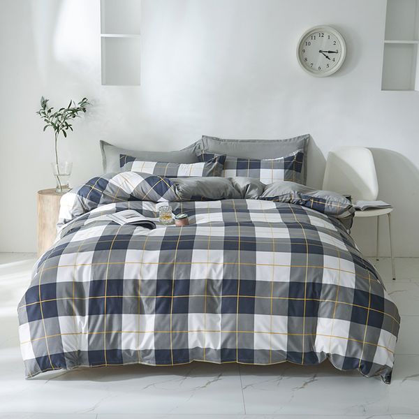 

simple style lattice bedding set soft comfortable bedclothes pillowcase sheet fashion bed linen adults duvet cover set