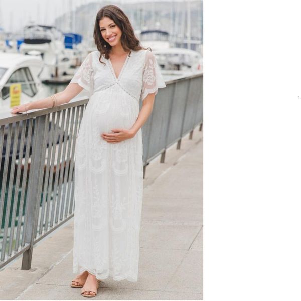 

pregnant woman maternity dresses for p shoot portrait lace longuette to mop the floor pregnancy dress ropa mujer invierno, White