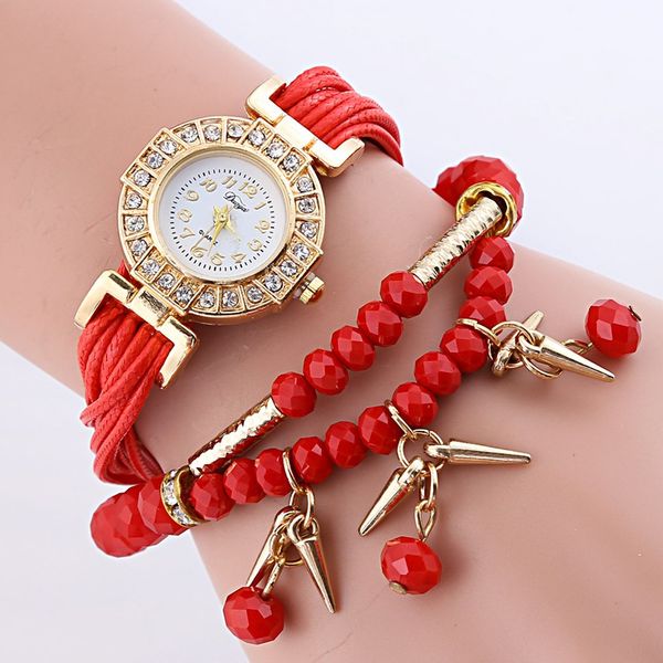 

acrylic pearl golden pepper pendant bracelet watch lady quartz watch fashion leather women casual wrist sale, Slivery;brown