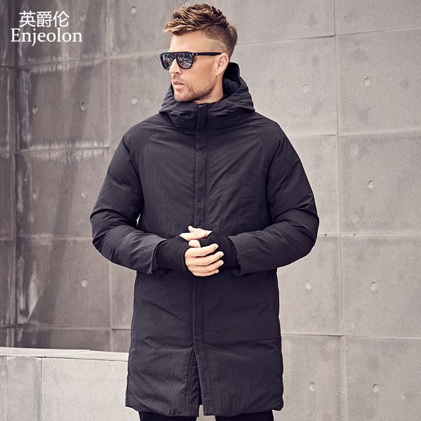 

enjeolon brand winter cotton padded hooded long jacket men thick hoodies parka coat male quilted jacket coat mf0629 y191211, Black
