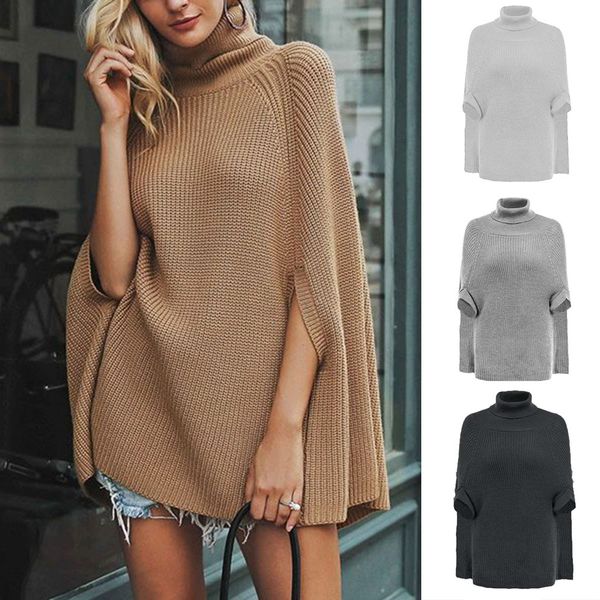 

knitted turtleneck cloak sweater women camel casual pullover autumn winter streetwear women sweaters and pullovers 2019 s3, White;black