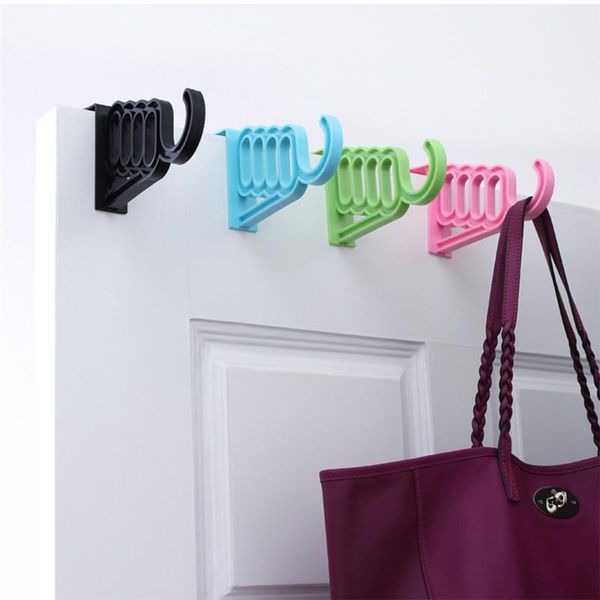 

1pc over the door hook plastic rack coat organizer for bags clothes hats scarfs (black
