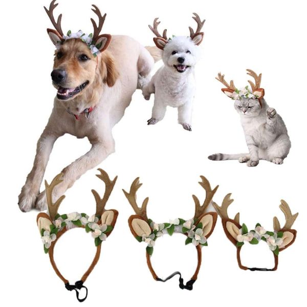 

pet christmas antler reindeer headdress headband dog cat pet cosplay dress up deer hat floral head bands dog new year costume