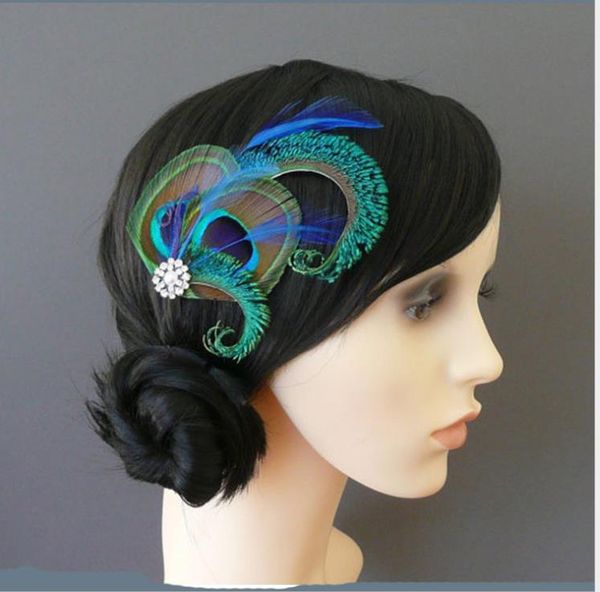 

european and american peacock feather headwear side clip dance part hair clip, Silver