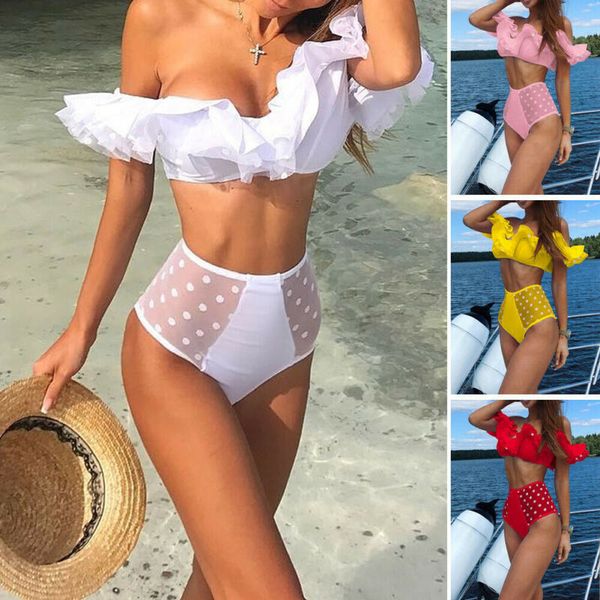

women bikini set ruffle push-up padded high waist swimwear swimsuit summer ladies bathing suit beachwear