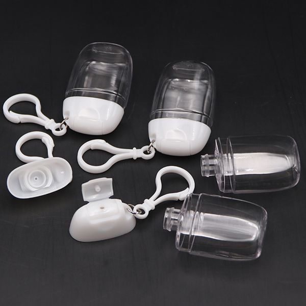 30 ml Mão Sanitizer Garrafa Plástica Flip Garrafas Petg Pequeno Pacote de Amostra Gancho Jars Portátil Chaveiro Transparente Transparente