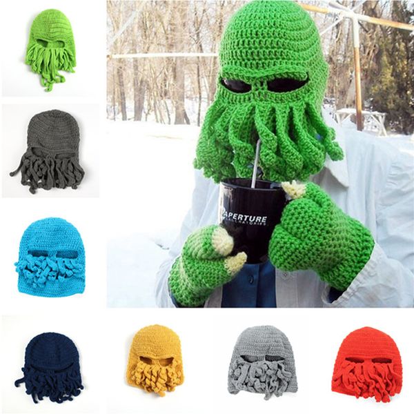 

ocs beanie squid caps tentacle knitted wool ski face mask hats sea monster crochet hat cthulhu ocs cap halloween masks gifts, Yellow