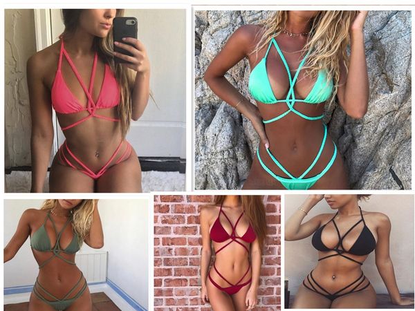 

women's retro halter high waist swimwear bandage bikini set 2019 summer beach party split 2 piece set