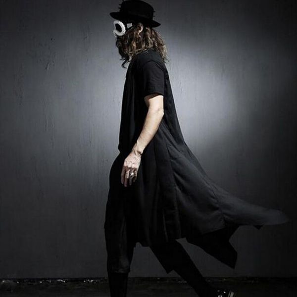 

men nightclub singer punk oversize long vest cloak stage costume men hiphop cape cardigan gothic sleeveless shirt, Black;white