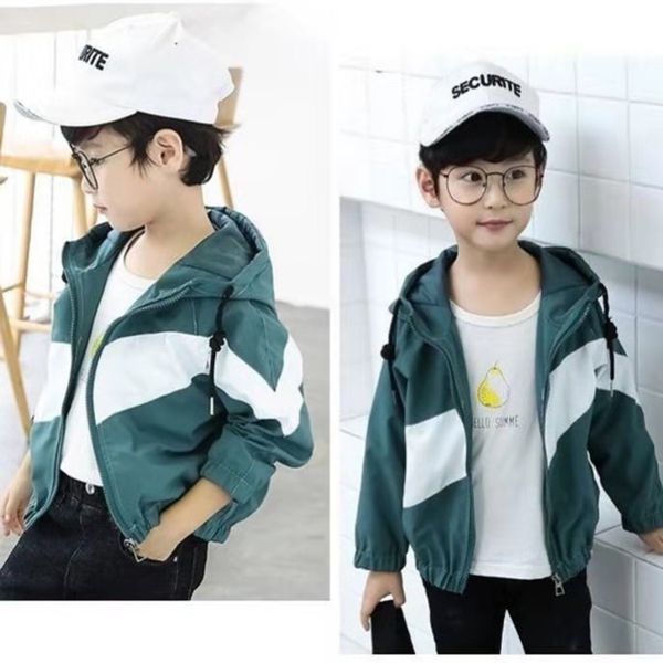 

children spring autumn jackets outwear boys fashion leisure striped long sleeve kids hooded coats boys clothes, Blue;gray