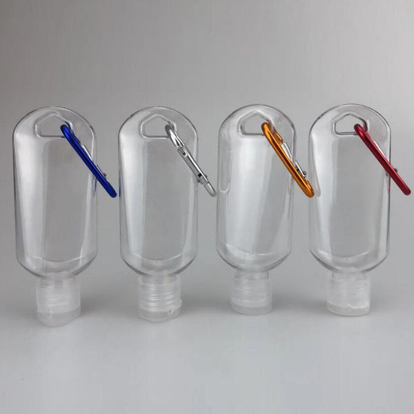 

fast shipping 50ml empty alcohol refillable bottle with key ring hook clear transparent plastic hand sanitizer bottle for travel
