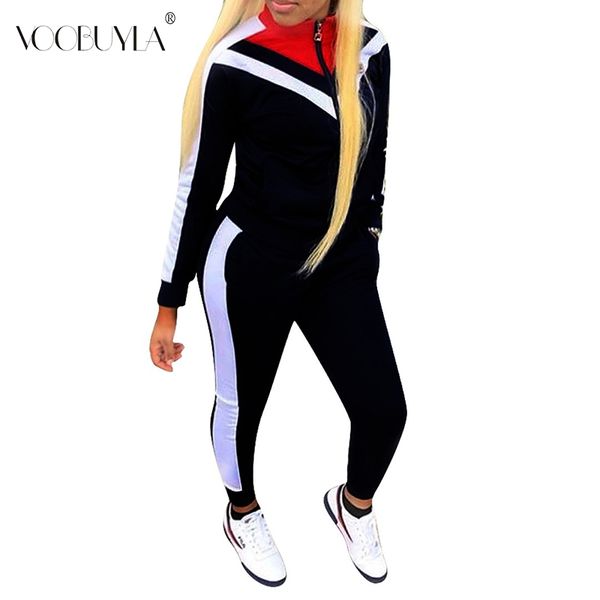 

voobuyla women sportswear casual long sleeve gym clothing autumn plus size 3xl tracksuit yoga set fitness sport clothing mujer, Black;blue