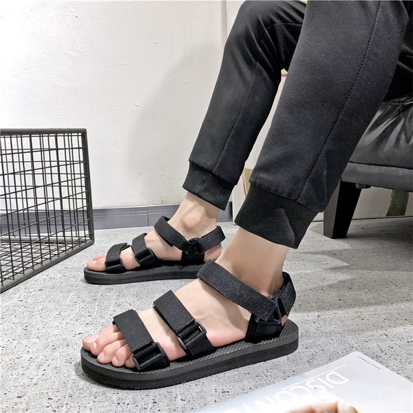 

open toe men's sports sandals flat hollow men's sandals outdoor beach summer casual shoes 2019 new zapatosdehombre, Black