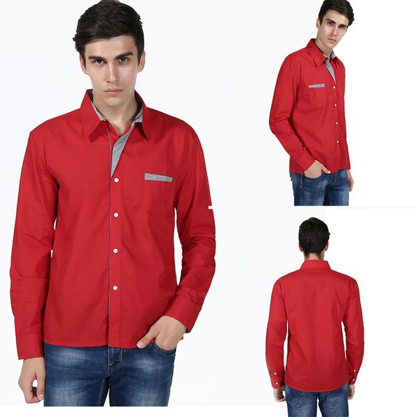 

spring and autumn new us large size shirt casual fashion single-breasted placket color matching lapel male long-sleeved blouse, White;black