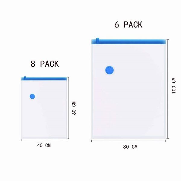

easy-14 pcs. set vacuum bag, 6 jumbo (80x100cm) + 8 small (40x60cm) travel vacuum 77% space saver reusable for bed linen, blanke storage bot