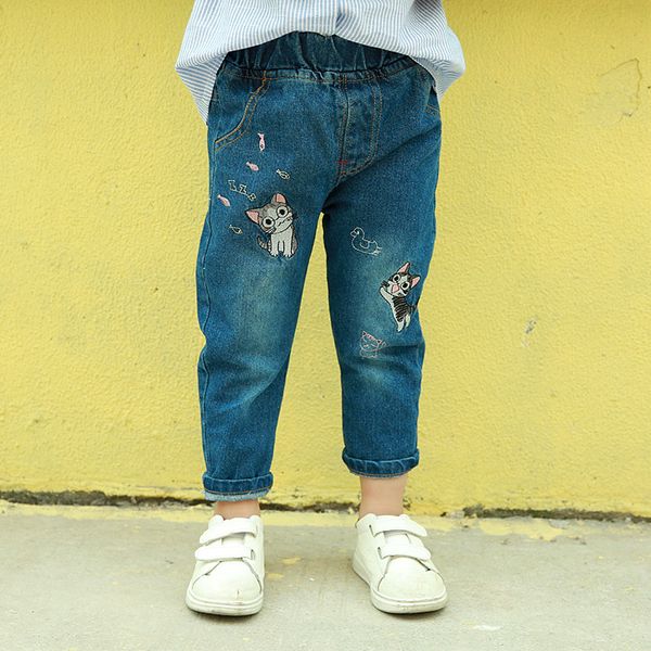 

boys and girls jeans spring and autumn new embroidery cat children trousers 2-8 ages, Blue