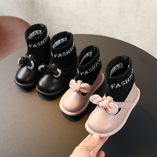 

winter girl casual boots knitted princess socks boots baby cotton 1-3 years old children' shoes girls winter, Black;grey