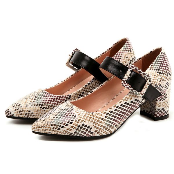 

new square buckle pointed-toed high heels women single shoes spring single shoes square heels zapatos mujer female shoes, Black