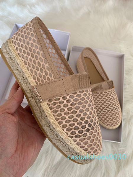 

2020 designer raffia weave linen canvas plimsolls loafers leisure flat hemp rope flat soled fisherman shoes for women ladies half drag c30, Black