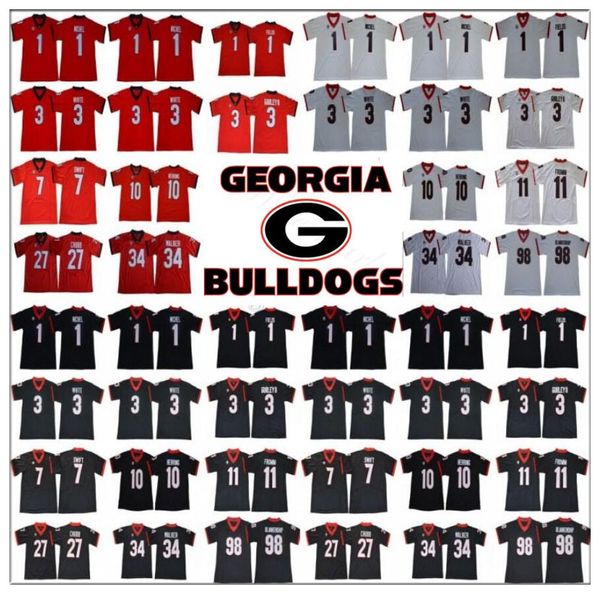 

georgia bulldogs 98 blankenship 1 sony michel 3 zamir white roquan smith 11 fromm 7 swift 27 chubb herchel walker 4 hardman college jersey, Black;red
