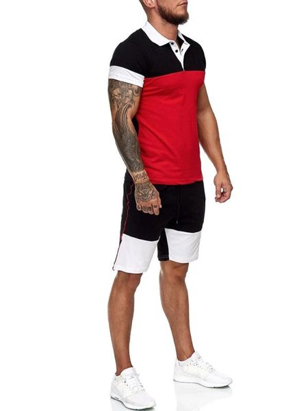 

men's sets mesh breathable fabric mens 2 piece lapel shirt + shorts outfit sport set summer t-shirt + short pants, Gray