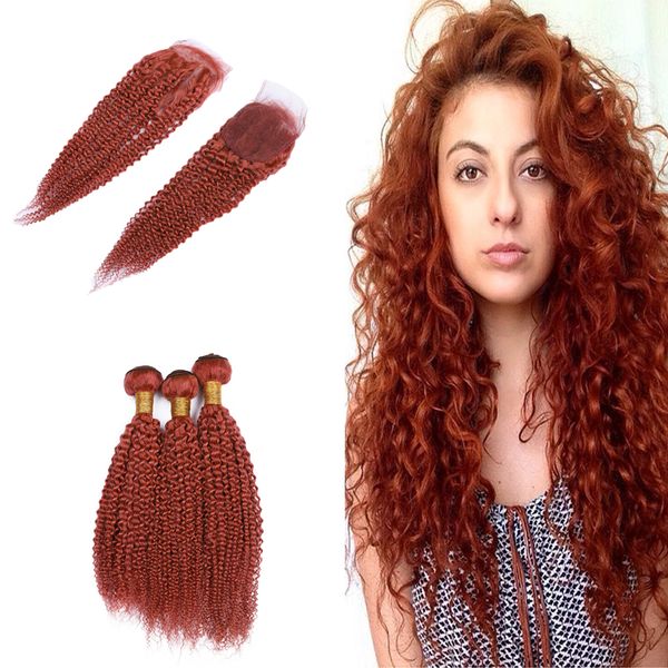 Compre Color Naranja El Cabello Humano Rizado Teje Con Un Cierre De Encaje Parte Media Naranja Naranja Rizado Rizado Rizado 3 Paquetes Con El