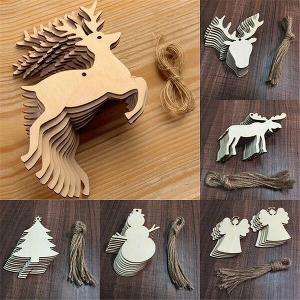 

10 pcs/lot christmas tree ornaments wood chip snowman tree deer socks hanging pendant christmas decoration xmas gift crafts dhl fj433
