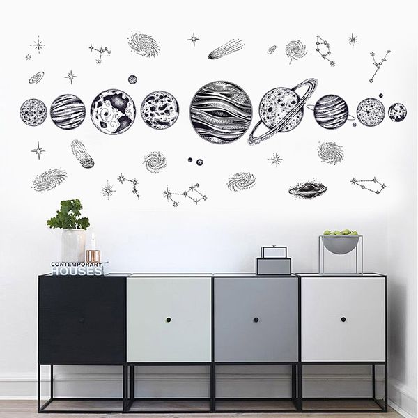 

cartoon solar system wall stickers for kids rooms stars universe space planets earth sun saturn mars mural poster home decor