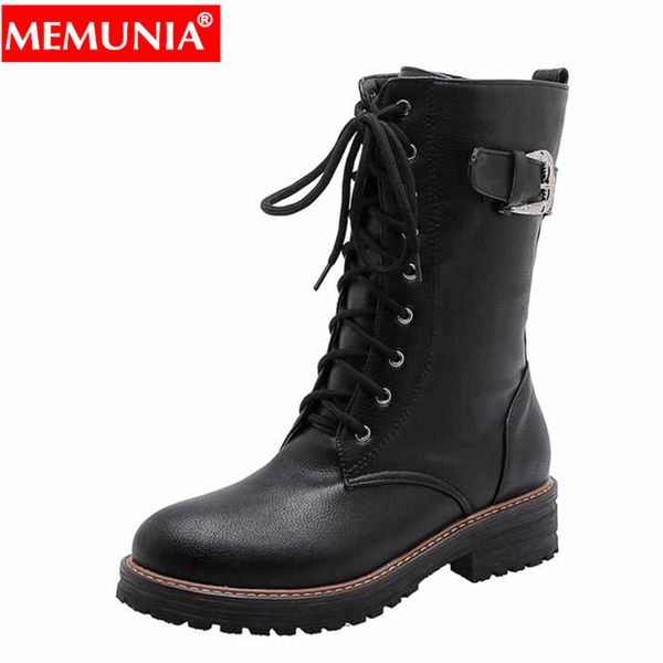 

memunia plus size 34-43 new women boots lace up round toe buckle punk autumn winter boots female black combat ankle