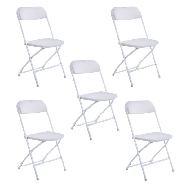 

5pcs portable plastic folding chairs white & black stackable outdoors camping and hiking camp furniture wholesale us stock