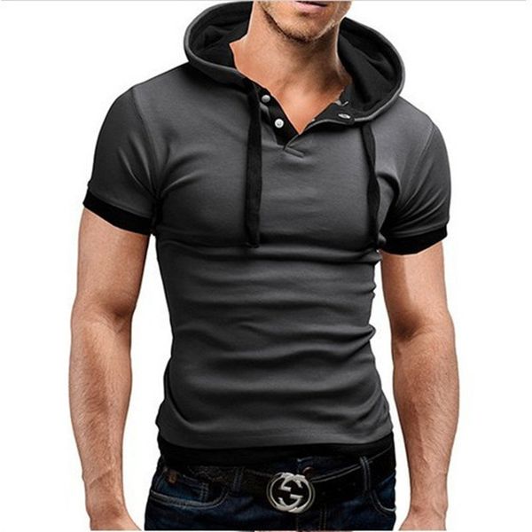

High Quality Men's T Shirt 2019 Summer Slim Fitness Hooded Short-Sleeved Tees Male Sportswear Homme 5XL