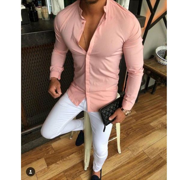 

Men Slim Fit Casual Shirts Long Sleeve Solid Color Handsome Man Male Shirt Tops Daily Clothes Summer Spring Tops