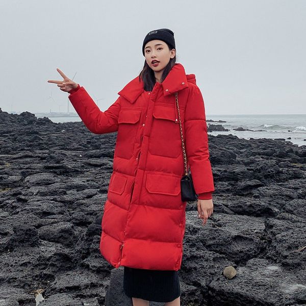

parka women 2019 winter coat women hooded ladies coats female parka warm cotton padded button pocket loose winter female coats, Black