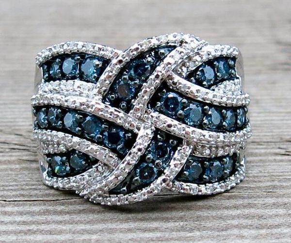 

Amazon wish hot sapphire ring European and American women exaggerated 925 silver plated engagement ring