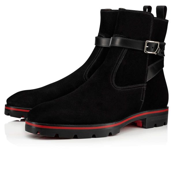 

melon men's ankle boots black calfskin suede leather rubber lug sole red bottom boots famous booty perfect party wedding