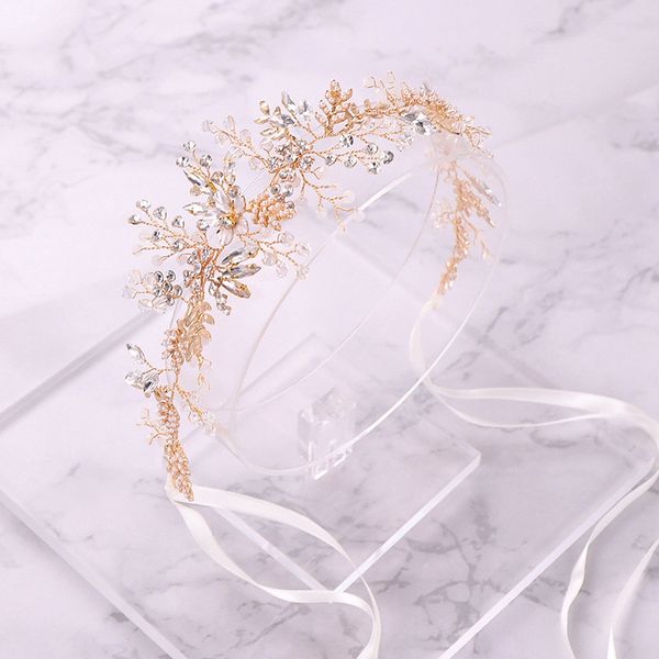 

silver/gold leaf rhinestone crystal handmade bridal headband tiara hairband head piece hair jewelry women wedding accessories bh, Golden;white