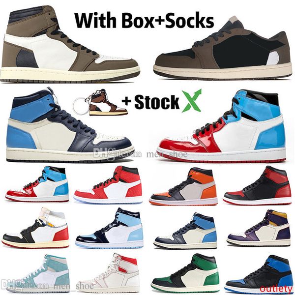 

new 1 high travis scotts low fearless obsidian multi mens basketball shoes spiderman unc banned bred toe men sport designer sneakers