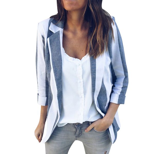 

spring autumn slim fit women formal jackets long sleeve blazer office work striped ladies blazer coat fashion, White;black