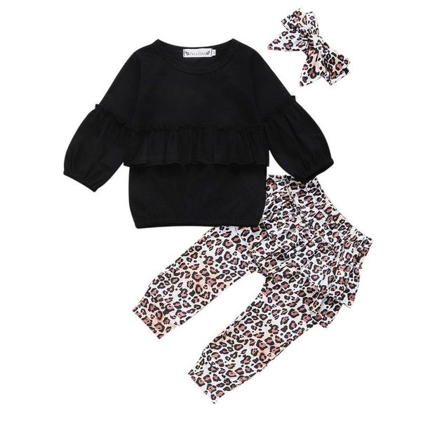 

1-3years newborn kids baby girl clothes ruffle leopard pants headband outfit set, White