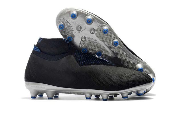 

men knitted fg/ag football shoes outdoor vision college mg shadow series black silver football boots
