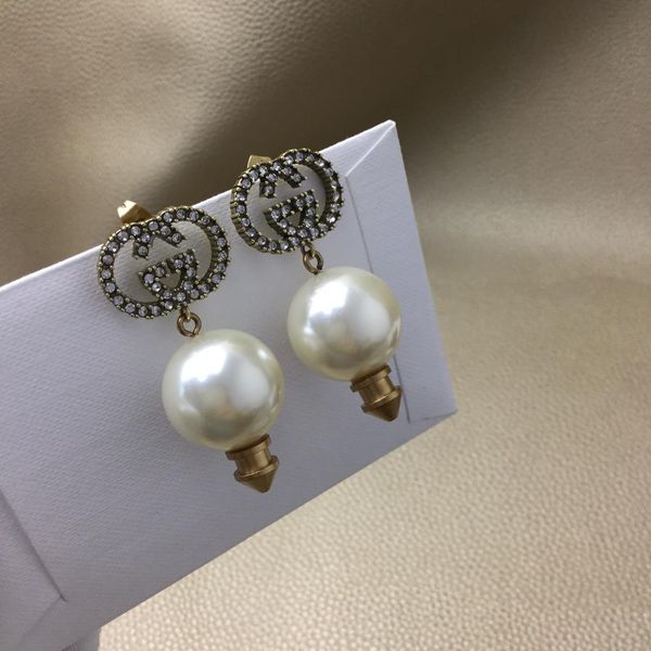 

new retro classic letters diamond pendant pendant fashion designer earrings luxury designer jewelry women earrings, Golden